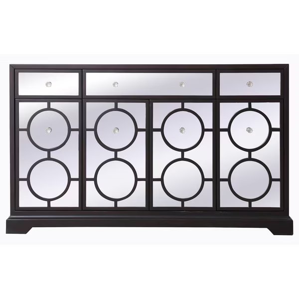 60 In. Mirrored Credenza In Dark Walnut, Elegant Decor, Mfr#: MF81001DT